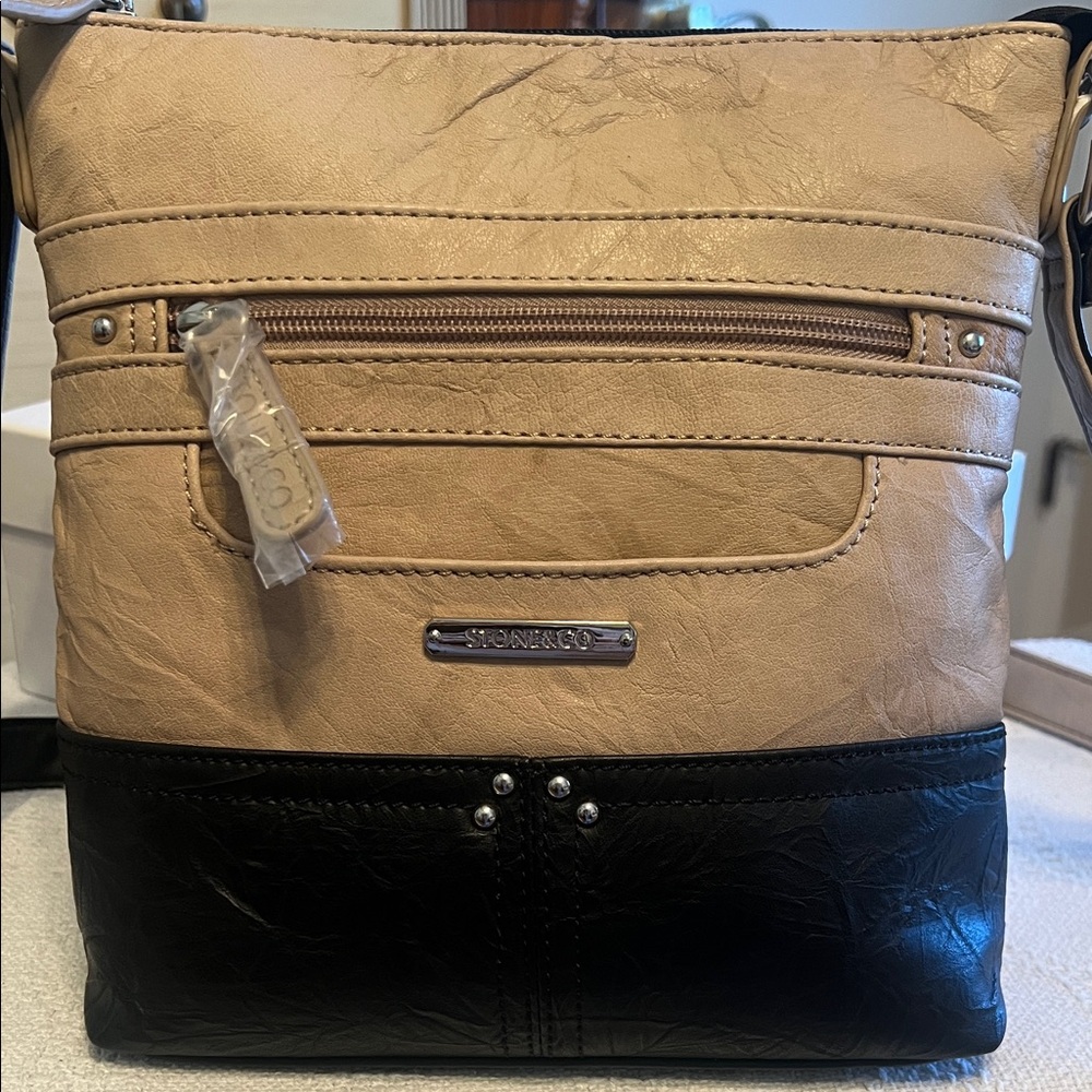 Stone & Co. Beige and Black Crossbody Bag
